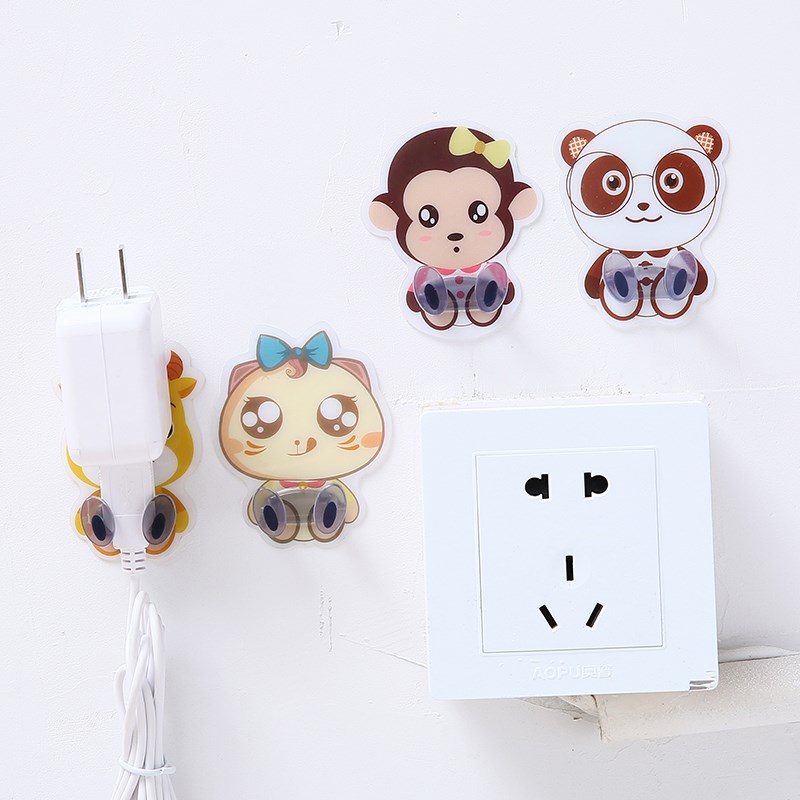 1PC Multi-Purpose Hooks Power Cord Plug Bracket / Power Cord Plug Bracket Wall Mounted / Cartoon Animals Adhesive Strength Shelf Hook Socket Storage Rack Holder