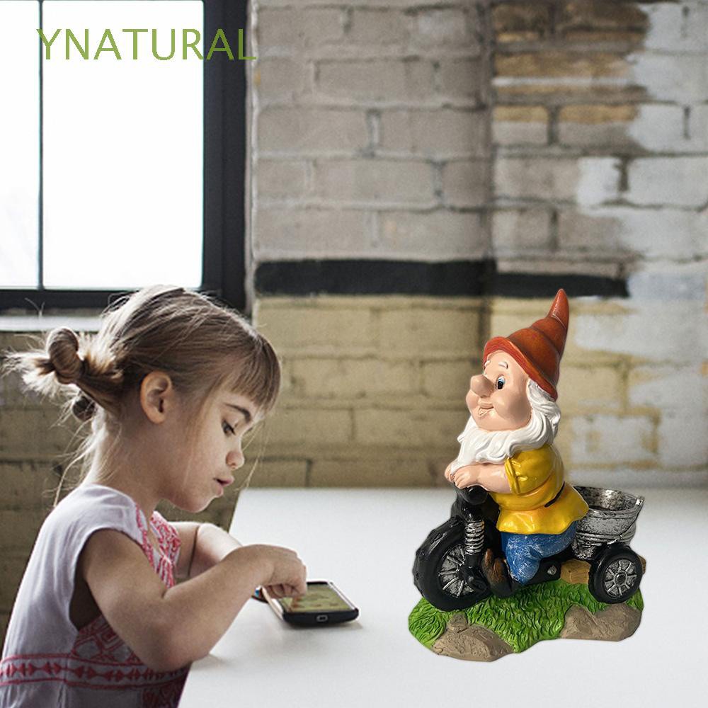 YNATURAL Indoor Outdoor Funny Resin Figurines Courtyard Bird feeder Garden Gnome Riding Pedicab Tricycle Naughty Miniature Home Decor Lawn Statue Funny Resin Figurines
