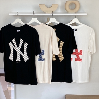 MLB Áo Thun Cotton Ngắn Tay In Chữ Phong Cách Thể Thao Cho Nam Và Nữ