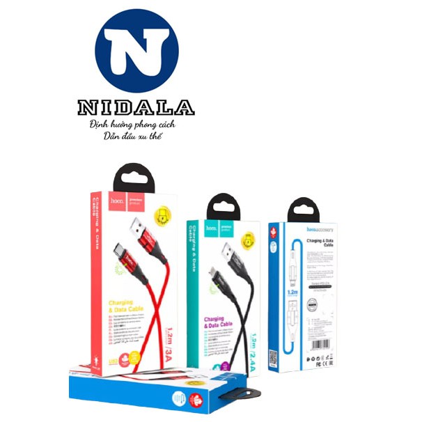 Dây cáp sạc nhanh U93 HOCO 1,2m có đèn led báo cho các dòng máy IPtablet táo và TYPE C-331HOCO-U93-NIDALA