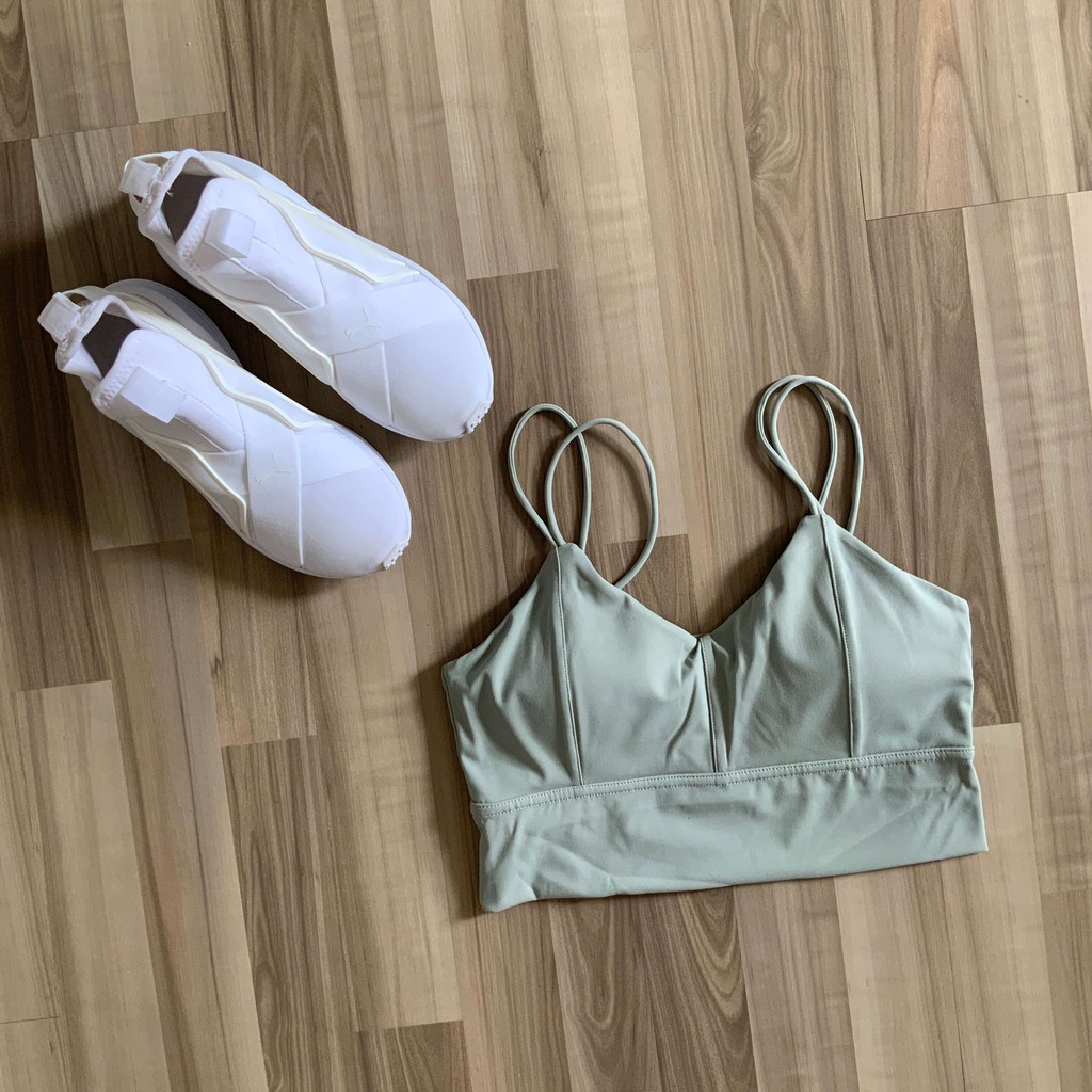 ÁO TẬP YOGA/GYM NỮ THUN CAO CẤP BỐN DÂY NHỎ CỔ TIM MÀU XANH LÁ PASTEL