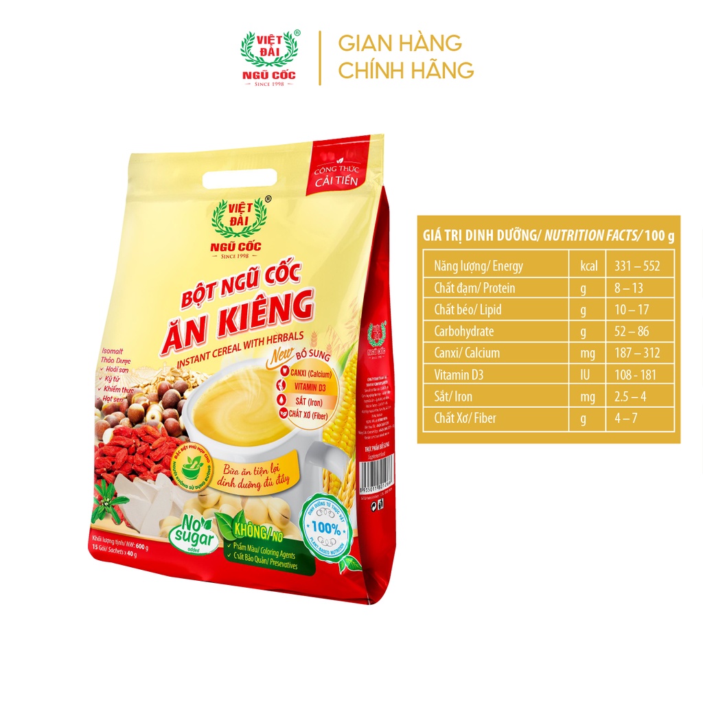 Combo 3 sản phẩm Bột Ngũ cốc ăn kiêng Việt Đài 600g