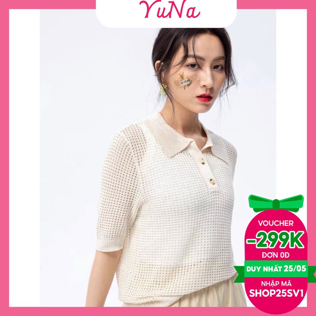Áo polo lưới Yuna chất liệu mongtoghi mềm mại co dãn bốn chiều phong cách Ulzzang Hàn Quốc, thời trang nữ YUNA