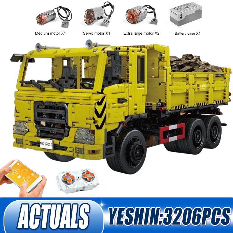 Đồ chơi Lắp ráp Mô hình siêu xe MOULD KING 17012 High-Tech Assembly Car Set APP RC Motorized Three Way Dump Truck