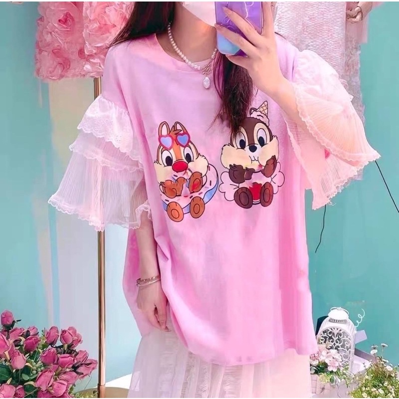 Áo thun form rộng hình sốc tay ren bèo hàng Thailand 💖💖