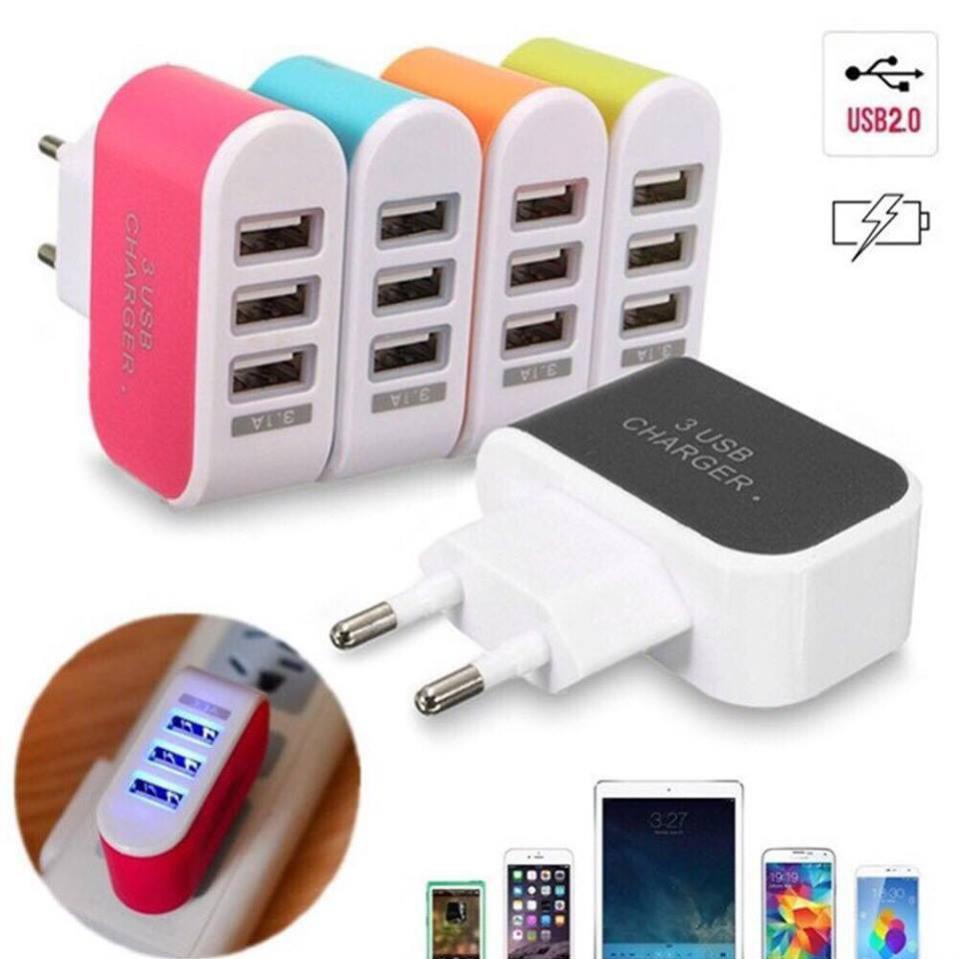 Củ sạc 3 cổng USB tích hợp đèn led Giá Gốc