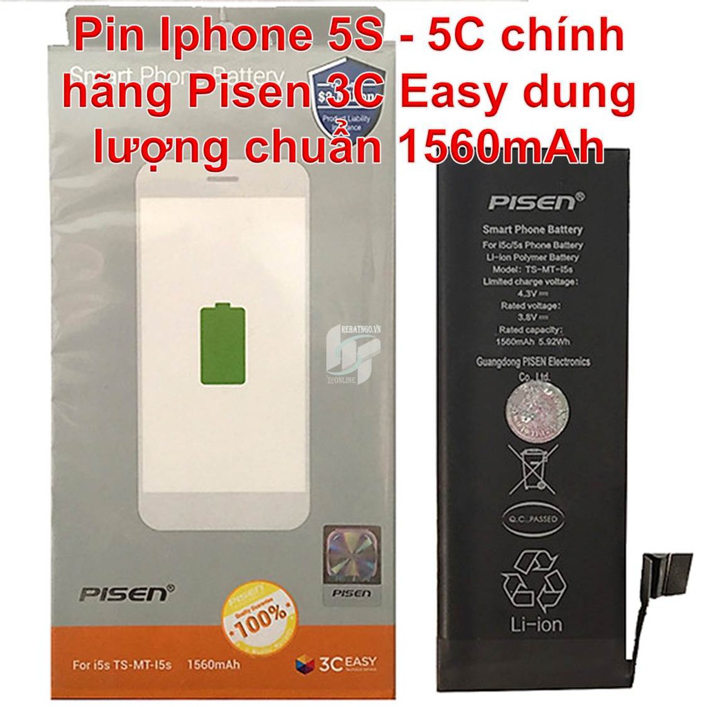 Pin Iphone 5S - 5C chính hãng Pisen 3C Easy dung lượng chuẩn và cao 1560mAh - 1860mAh