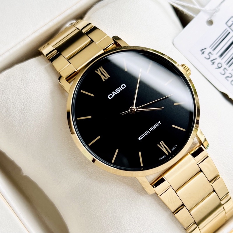 Đồng hồ Nam Casio MTP-VT01G-1B, đồng hồ chính hãng, dây vàng mặt đen