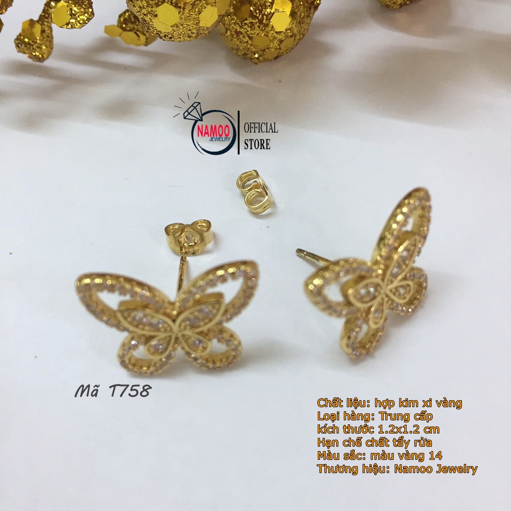 Khuyên Tai Nữ Lagerstroemia T758 Mạ Vàng Đính Đá Chuôi Nút Vặn