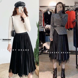 Chân váy xếp ly nhung phối ren mặc được 2 kiểu Sang Trọng trẻ trung - Trumomy