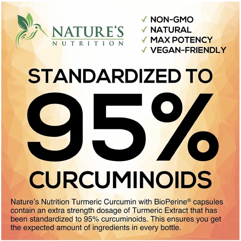 Nghệ nano liều cao Nature's Nutrition Turmeric Curcumin BioPerine 1950mg 120 viên USA