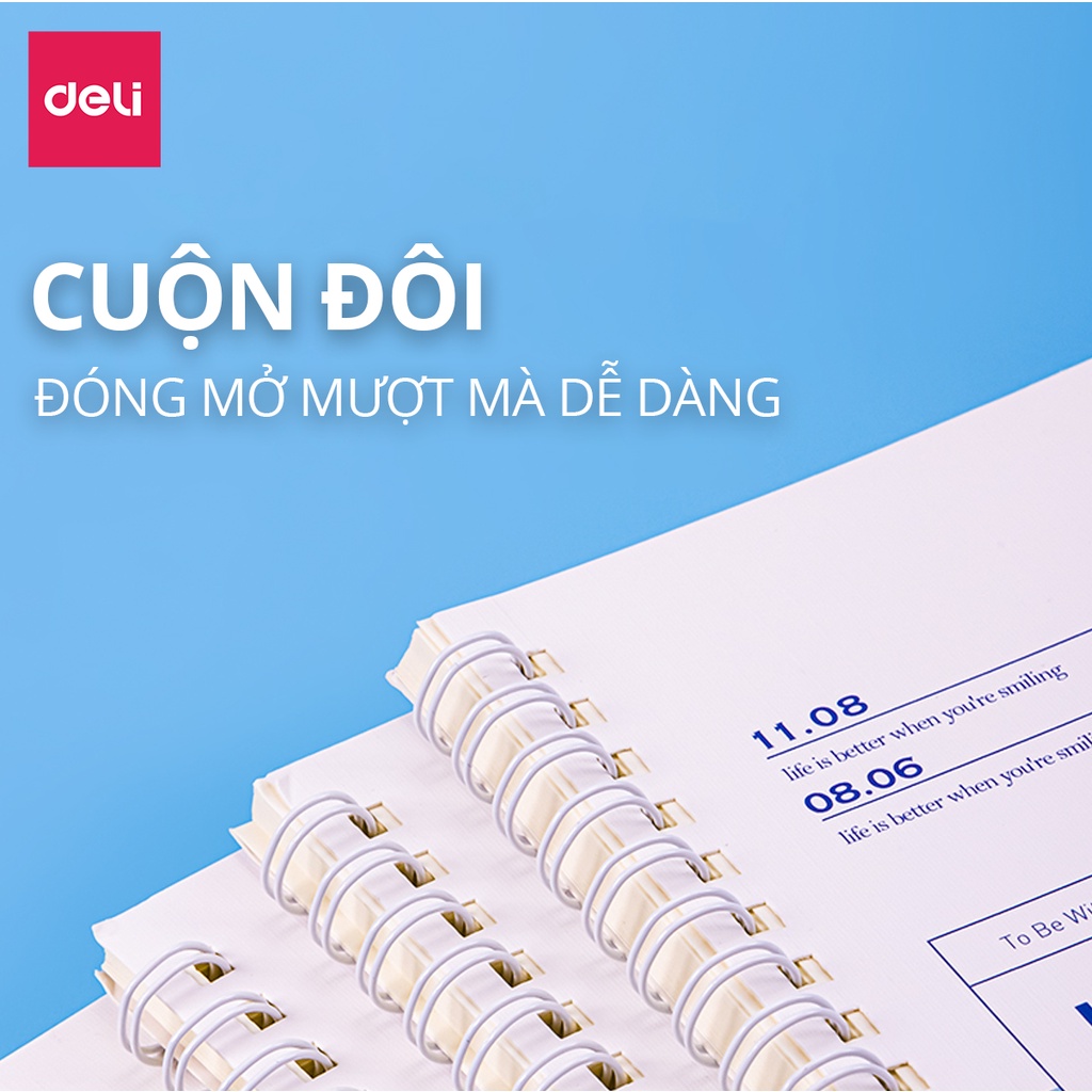 Sổ tay ghi chép gáy lò xo A5/B5 60 trang Deli phiên bản Vương Nguyên mới - Khổ kẻ ngang Màu ngẫu nhiên - LA560-N14