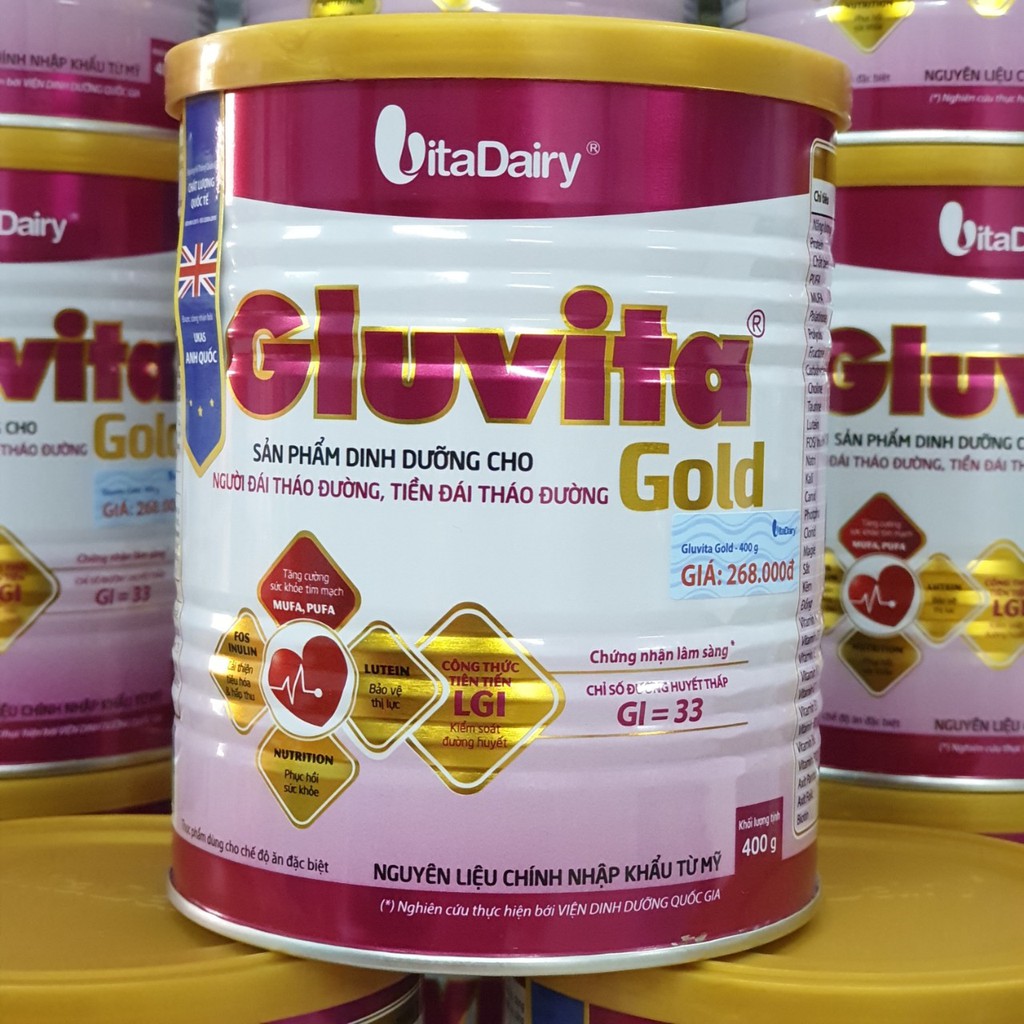 Combo 3 Lon Sữa Gluvita Gold 400g (người bệnh tiểu đường) Date 2023