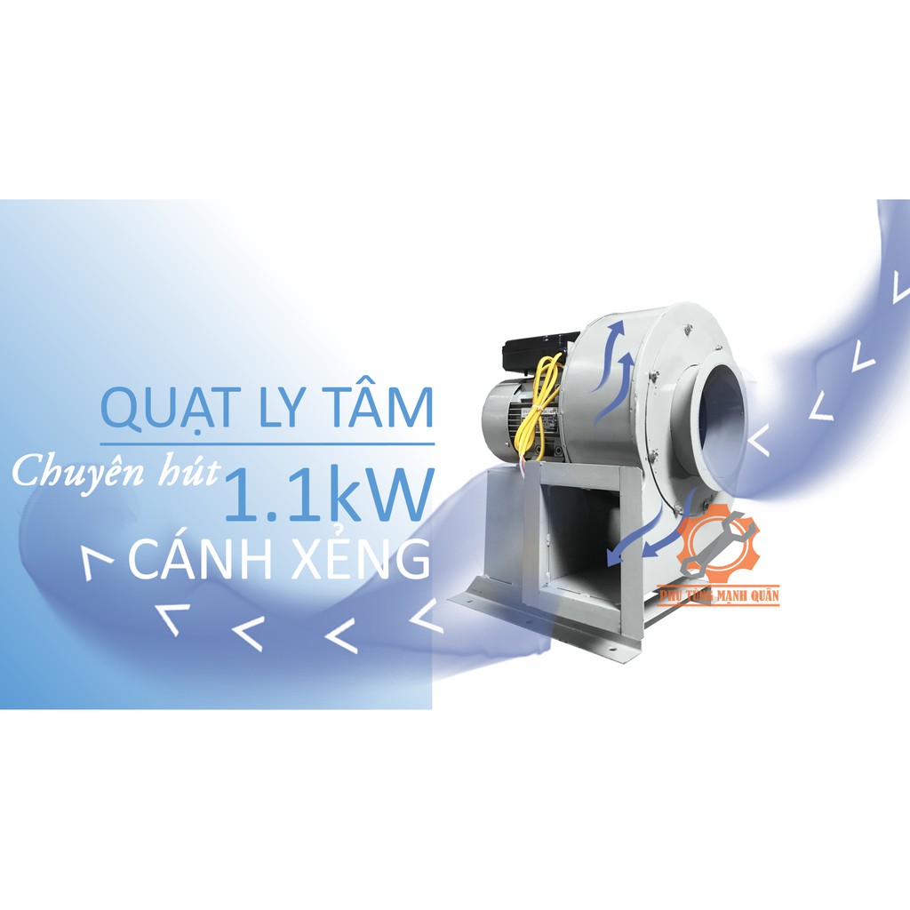 Quạt sên(quạt ly tâm) công suất 1.1KW cánh xẻng hút bụi gỗ, hút khói bếp... dây đồng 100%