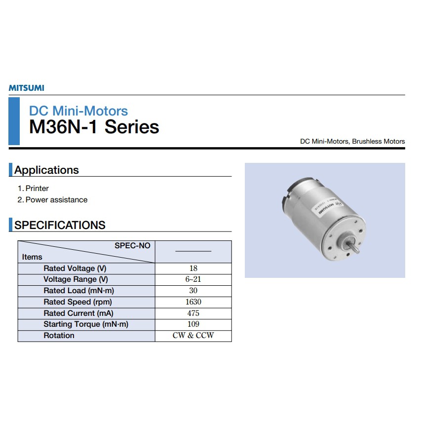 1 Cái động cơ (motor) DC MITSUMI JAPAN M36N-1 R-14 điện 6-12-24 VDC tốc độ 2100-4200-7940 RPM