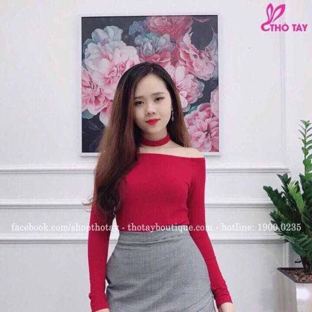 Aoa thun trễ vai kèm dây cổ Dh
