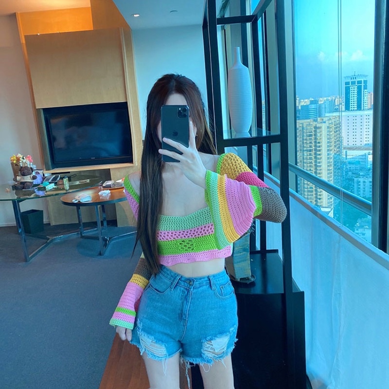 ÁO LEN CỔ VUÔNG TAY BÈO NỮ ULZZANG