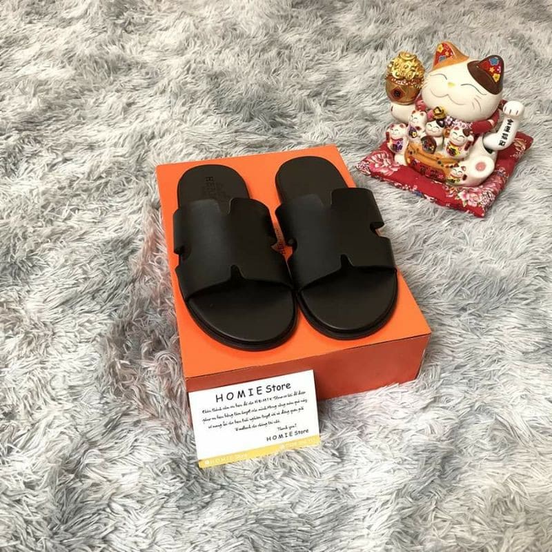 🔥HÀNG CAO CẤP🔥Dép hermes quai ngang nam da PU, đế giả gỗ cao cấp