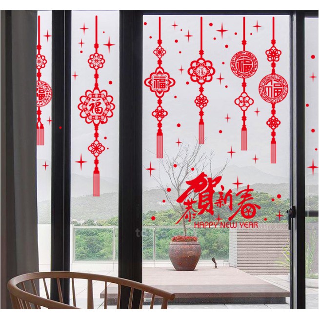 Decal trang trí Tết - Rèm dây kết đồng tiền chữ
