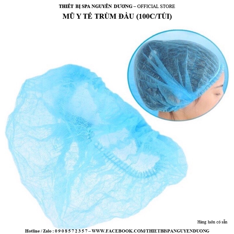 Mũ Trùm Đầu Y Tế (100c/Túi) - Trắng/Xanh