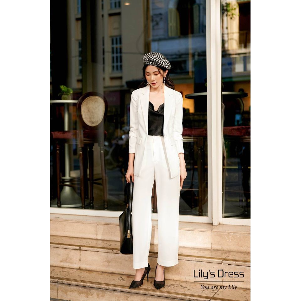 Set Blazer Trắng 1 cúc dáng ngắn + Quần sớ by Lilie