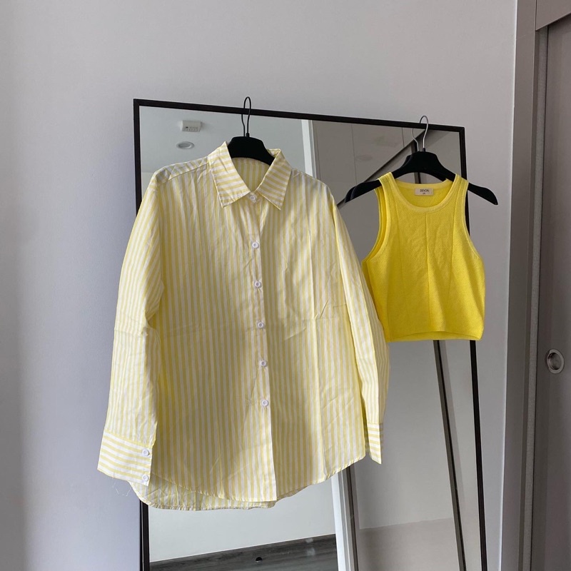 DEVONLTD Áo Sơ Mi Sọc Vàng Chanh