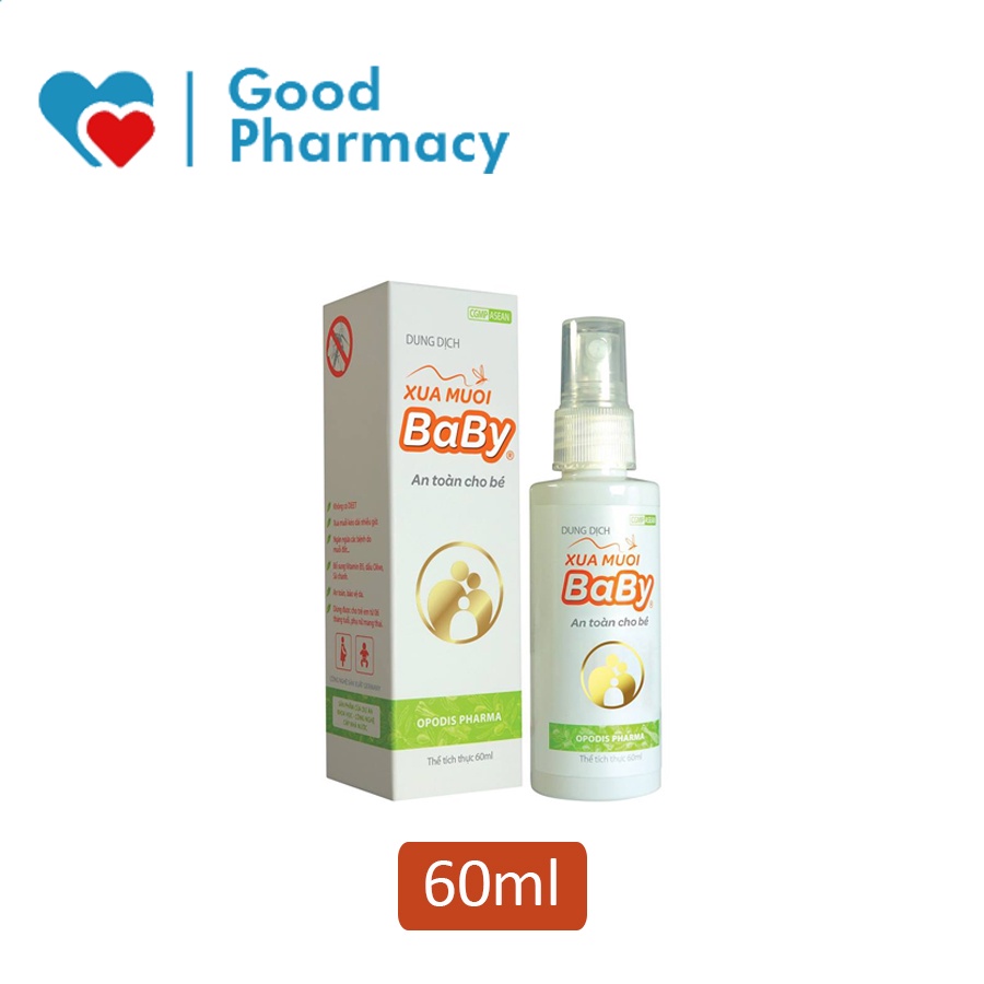 Xua muỗi Baby (Opodis) 60ml - Dung dịch xịt đuổi, chống, ngăn muỗi đốt kéo dài, an toàn cho bé &gt;6 tháng, phụ nữ có thai