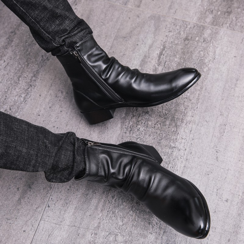 Giày boot da bóng cổ cao phong cách Anh thời trang cho nam | BigBuy360 - bigbuy360.vn