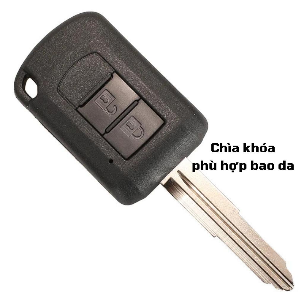 Bao da móc khoá bọc ốp chìa khóa xe ô tô Mitsubishi Xpander, Triton chìa cơ, da bò, nhiều màu, khâu thủ công Mitsu7
