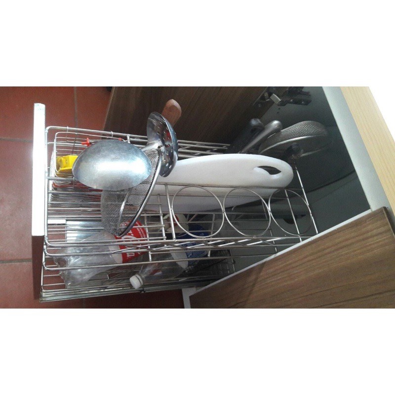 Giá dao thớt inox lắp tủ bếp lắp ray bi 3 tầng nặng cân cao cấp