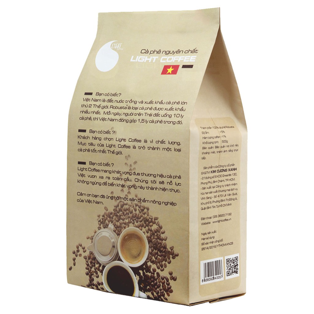 Combo cà phê rang xay nguyên chất 100% Đặc biệt 500g Light Coffee + Trà dung Light Tea 100g thanh lọc cơ thể