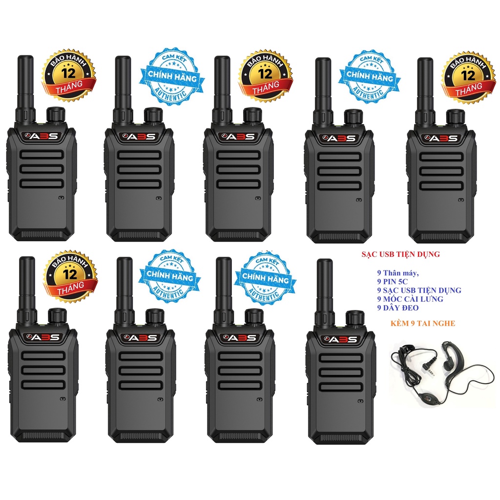 Bộ 9 Chiếc Bộ đàm siêu nhỏ chất lượng khủng ABS GP600 (Sạc USB, Pin 5C tiện dụng)