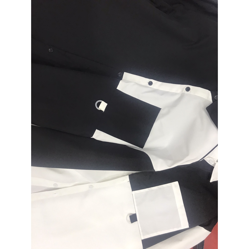 Áo Sơ Mi Dài Tay Phối Vai Màu Đen Trắng Kiểu Dáng Basic Đơn Giản