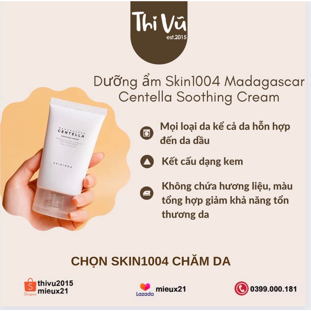 Kem dưỡng da rau má Skin1004 Madagascar Centella Soothing Cream 75ml dưỡng ẩm làm dịu phục hồi da