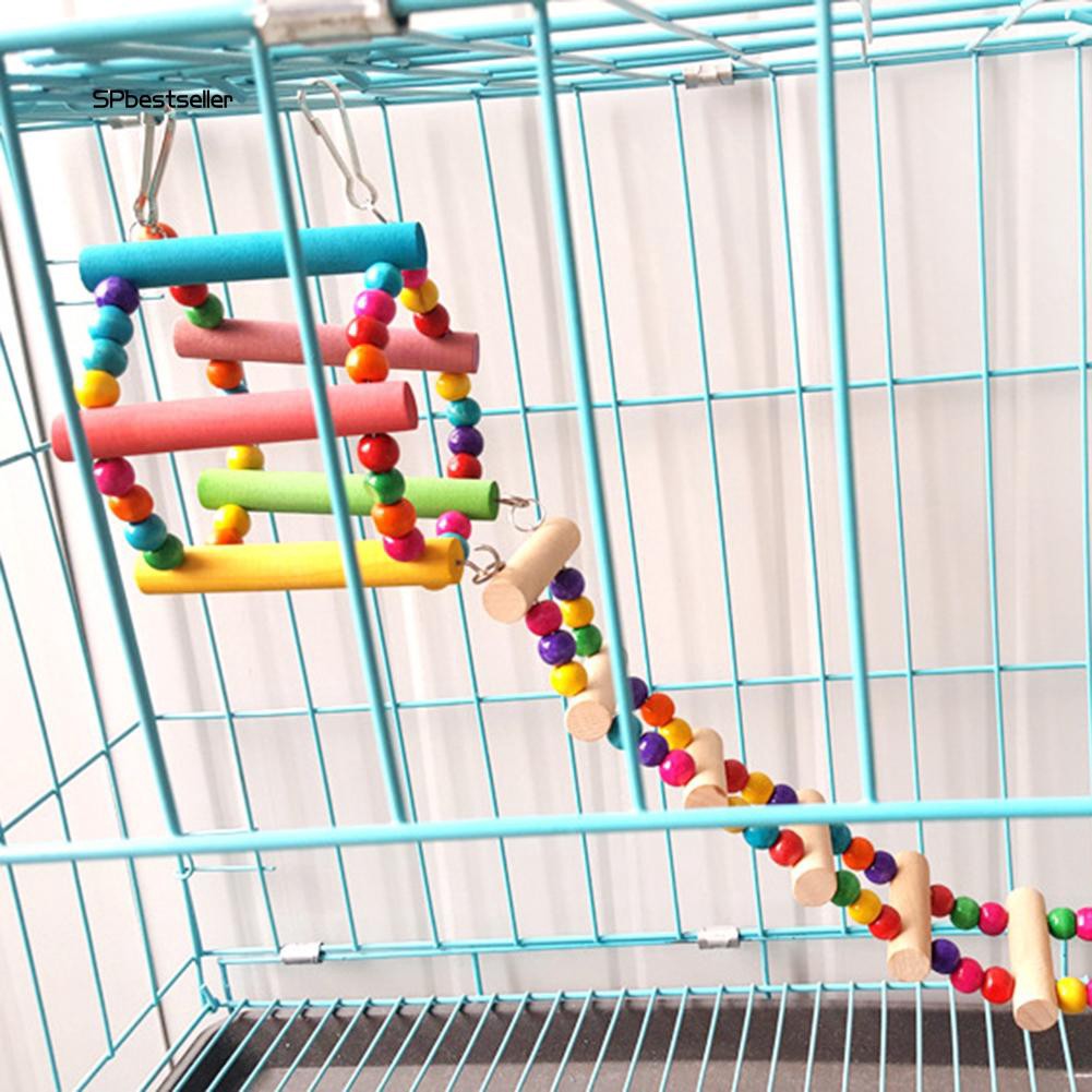 Đồ chơi dạng treo hình bậc thang bằng gỗ nhiều màu cho vẹt và chuột