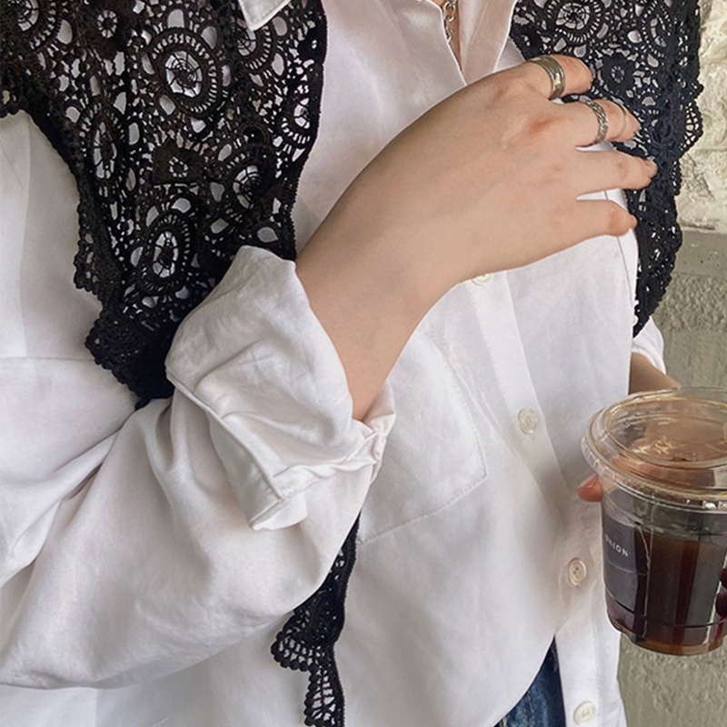 Khăn Choàng Cổ Đan Móc Phối Ren Họa Tiết Hoa Thời Trang Mùa Hè Cho Nữ