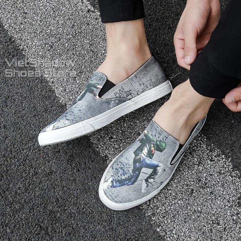Slipon nam - Giày lười vải họa tiết - Chất liệu vải thô 2 màu xám xanh và xám trắng - Mã SP 1220 .