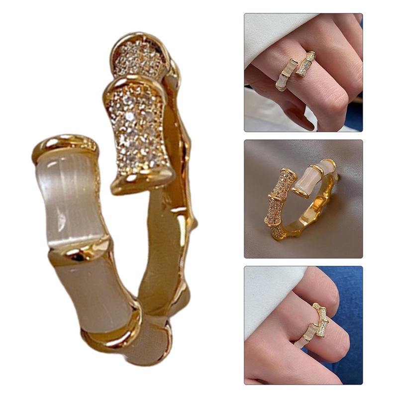 Nhẫn Hình Cây Tre Đính Đá Opal Thời Trang Sang Trọng