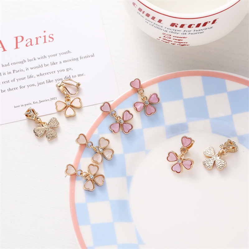Khuyên tai kẹp không bấm lỗ chốt cố định K015 bằng hợp kim mạ vàng hình bông hoa dáng midi Leous Accessories