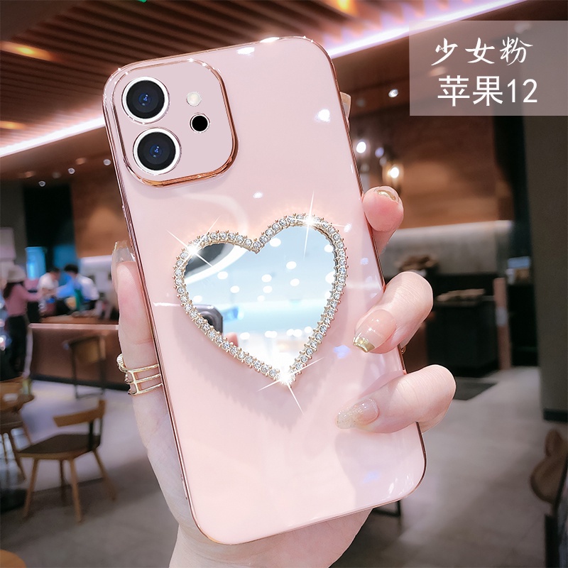 Ốp Điện Thoại TPU Mạ Vàng Tráng Gương Hình Trái Tim Cho IPhone 13 12 11 Pro Max XS XR X 8 7 Plus Sự Bảo Vệ
