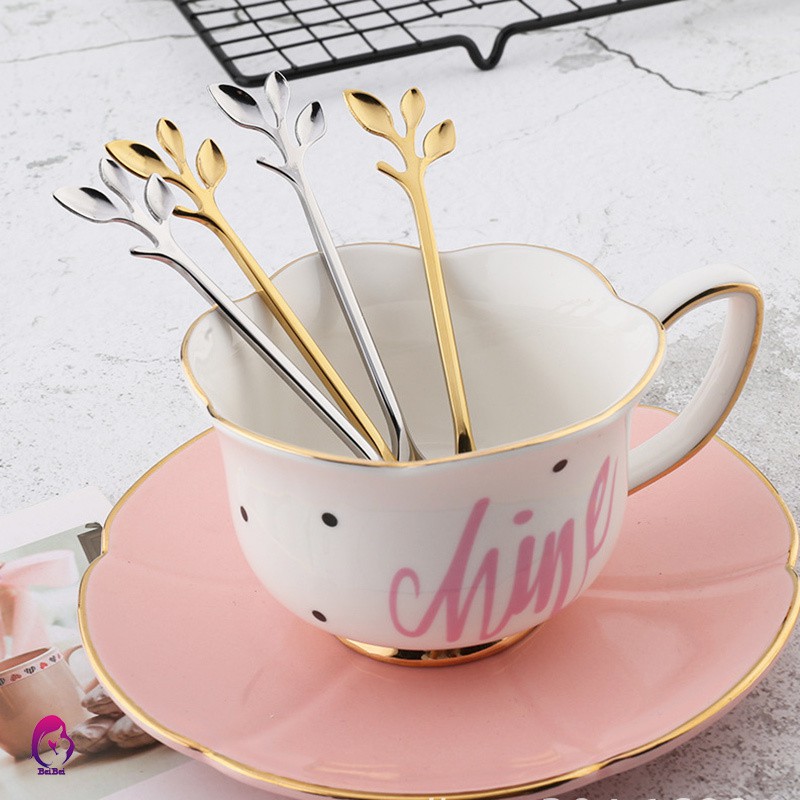 Muỗng/ nĩa uống trà bằng thép không gỉ thiết kế hình chiếc lá