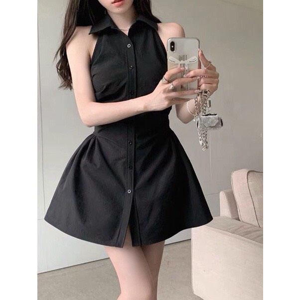 Váy Sát Nách cổ Polo Dúm Eo  Dáng Xòe tôn giáng siêu xinh