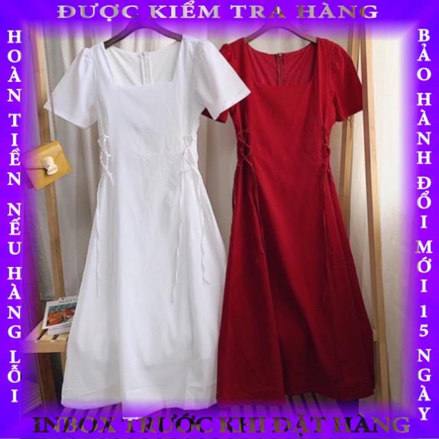 Đầm maxi dài xòe 2 lớp cổ vuông đan dây rút điều chỉnh eo tôn dáng - Alita Dress(Có Ảnh Thật) gianglinh