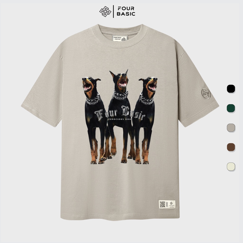 Áo thun tay lỡ Dog fullbox Four Basic phông Unisex nam nữ cổ tròn thun cotton oversize form rộng T40