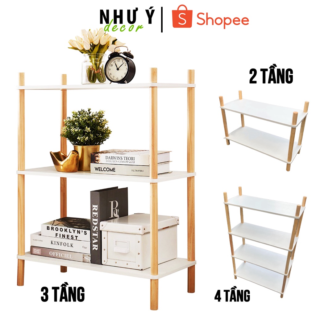 Kệ gỗ decor 2-3-4-5 tầng, kệ đa năng lắp ráp đơn giản phong cách hàn quốc, Kệ gỗ phòng ngủ, phòng khách, nhà bếp