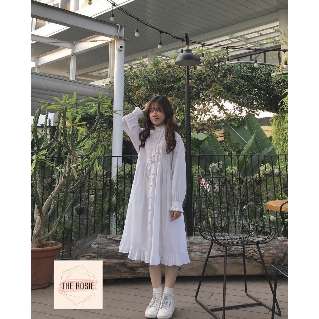 Váy babydoll trắng dáng dài, tay dài công chúa bánh bèo | BigBuy360 - bigbuy360.vn