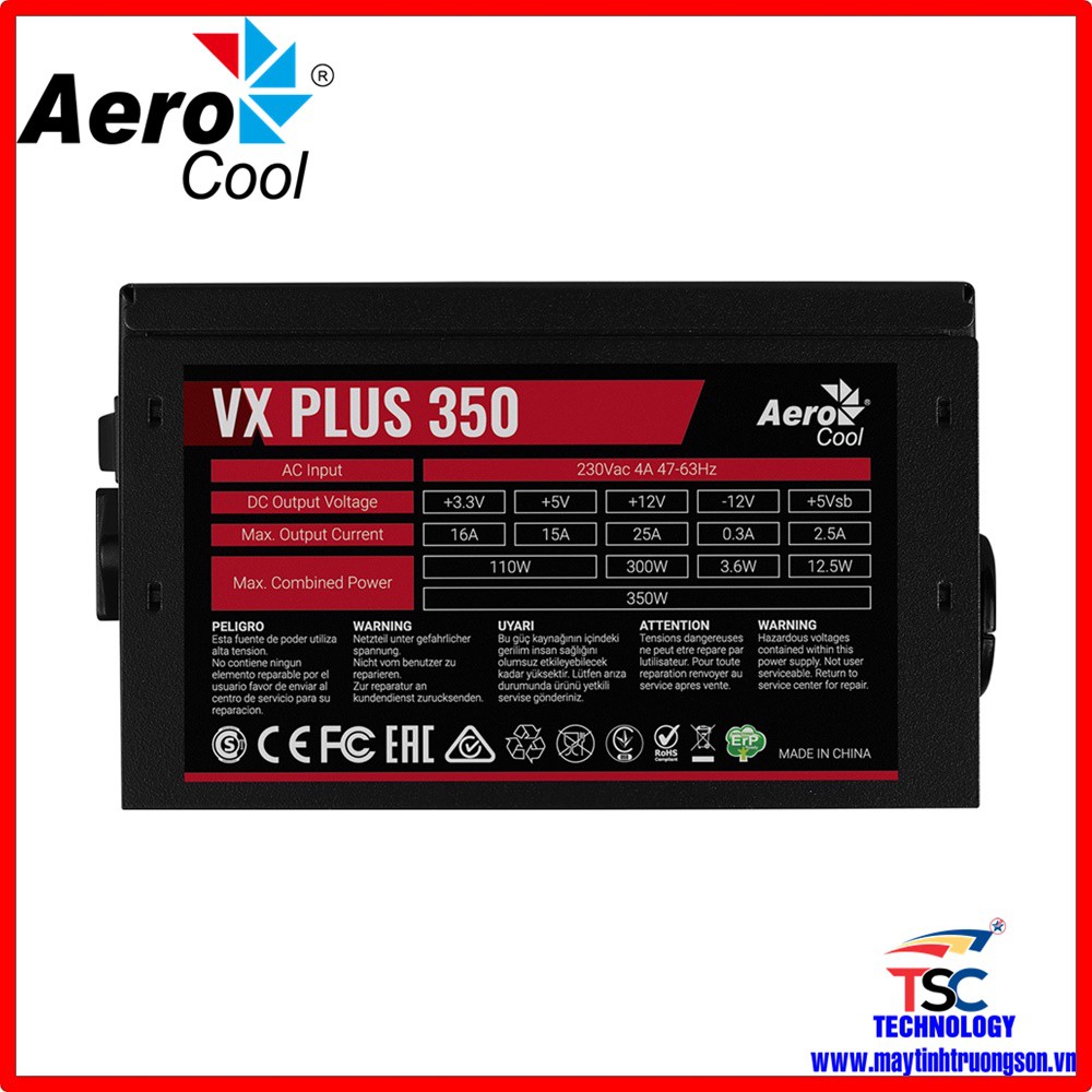 Nguồn Máy Tính Aerocool VX PLUS 350 350W 230V N-PFC