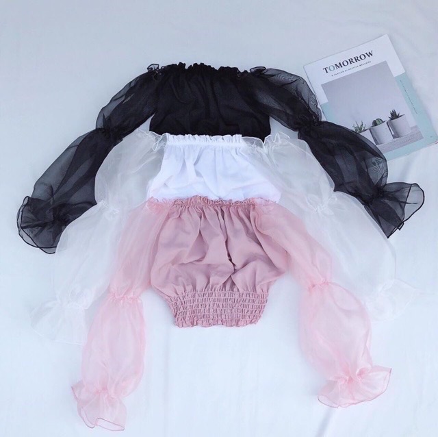 Áo voan trễ vai tay lưới croptop, áo tay lưới trễ vai chipu - Z6U