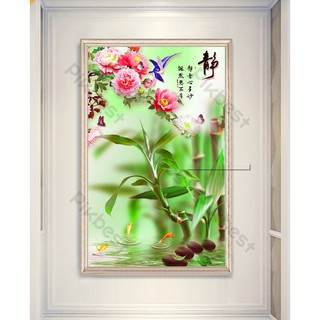 Tranh dán tường 3d Trường Sinh Thủy Trúc (kích thước lớn)