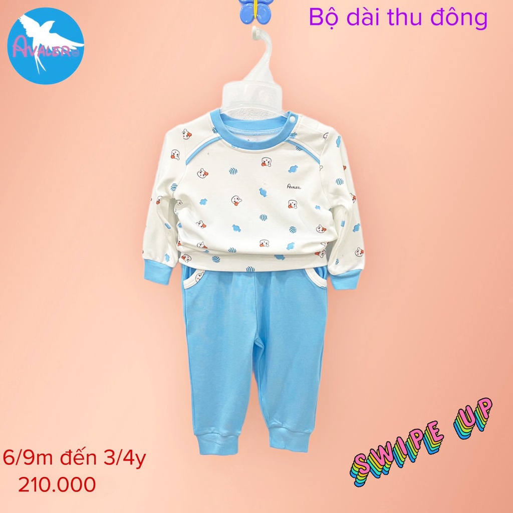 Bộ dài tay cài vai thu đông chất nỉ dày đẹp cho bé Avaler